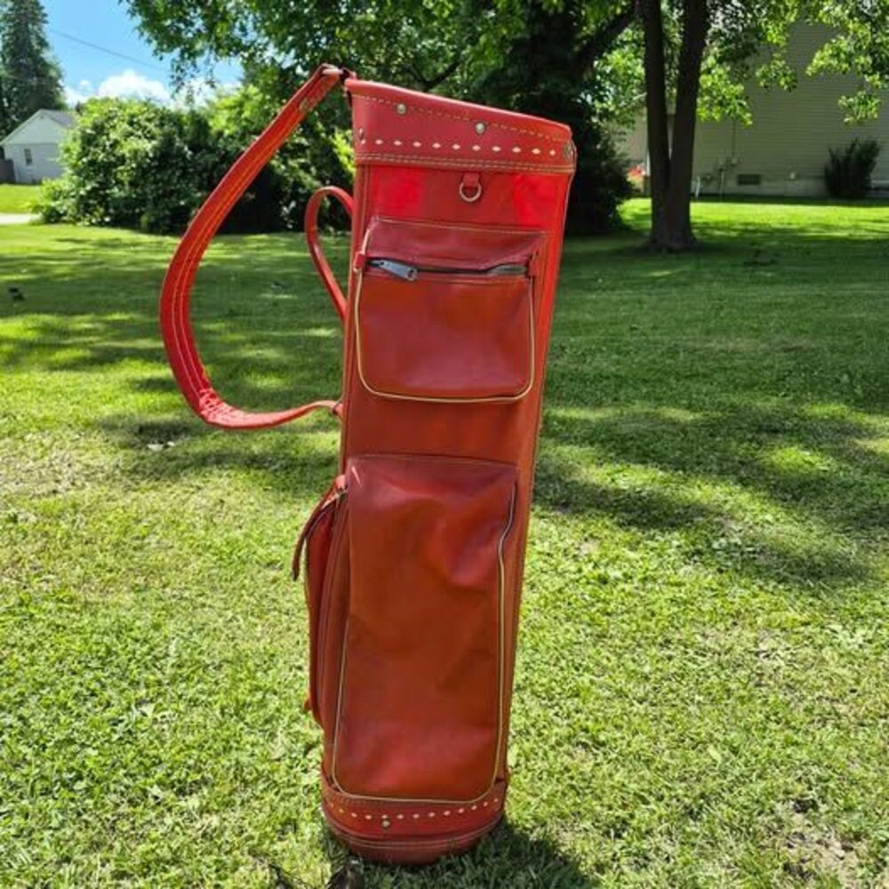 Vintage Wilson Imperial Indestructo 3-way Red Leather Golf Bag w/ Carry Strap